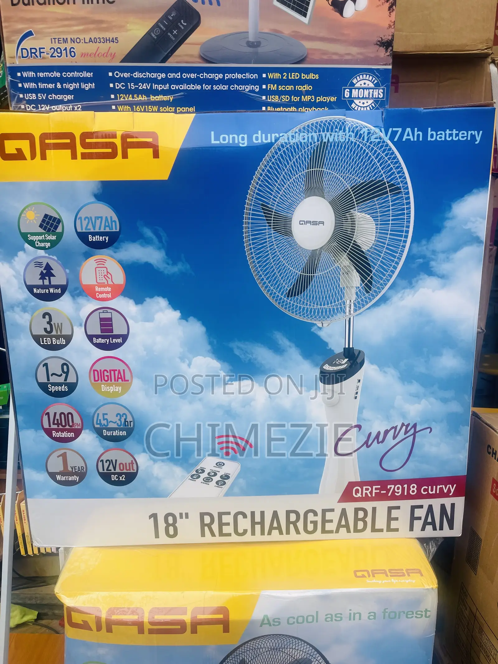 Qasa 18”Rechargeable Fan Curvy Design