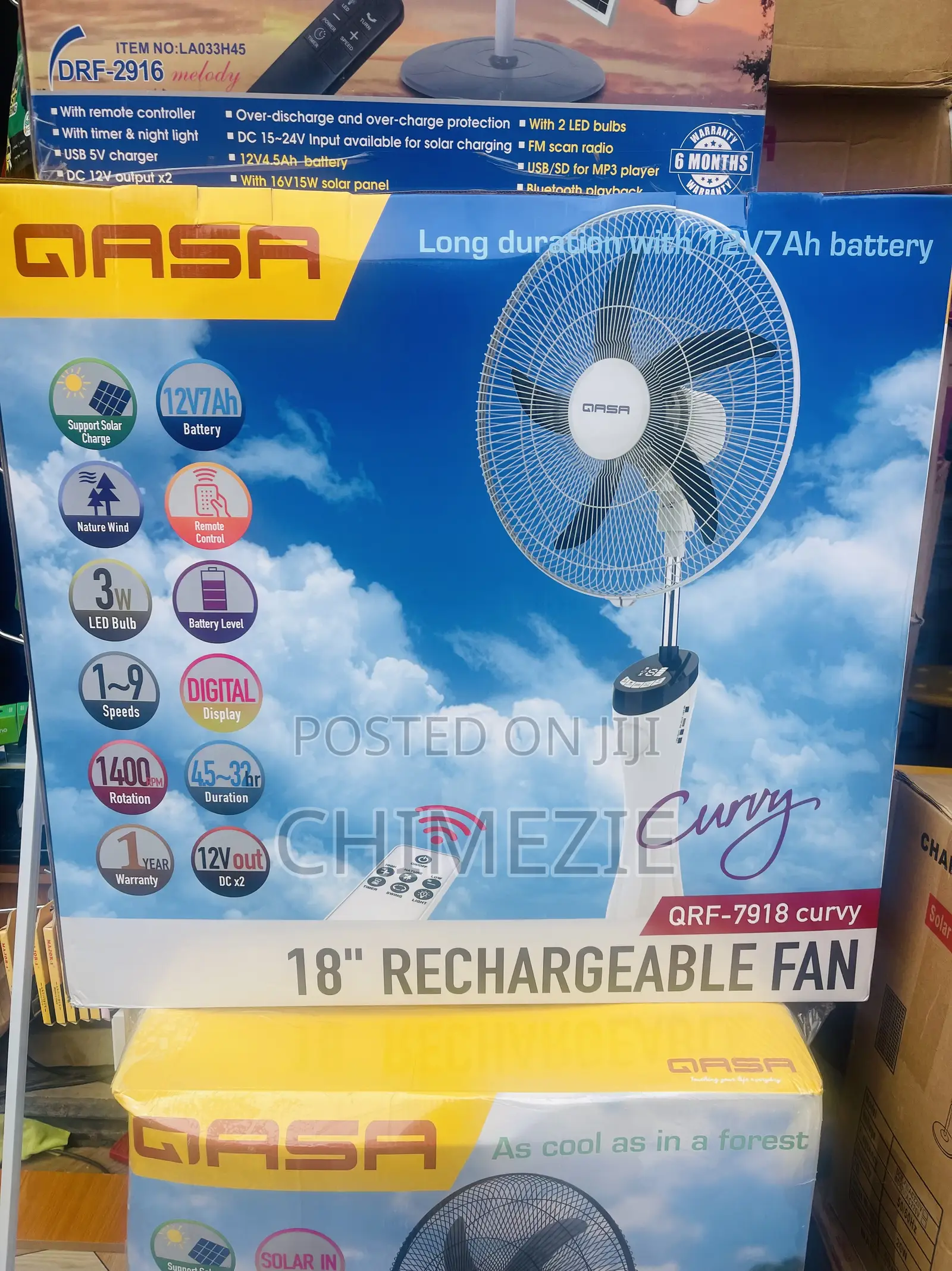 Qasa 18”Rechargeable Fan Curvy Design