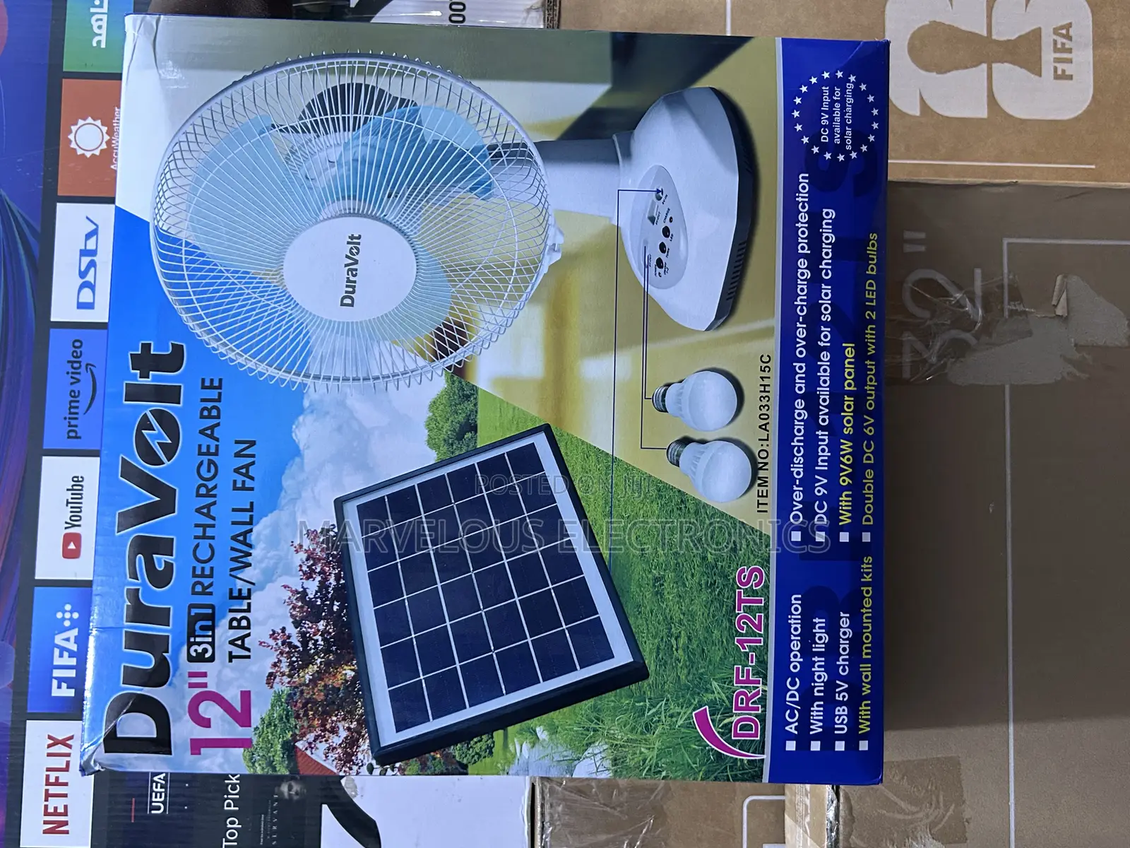 Brand New Original Duravolt 12inch Rechargeable Solar Fan With Panel