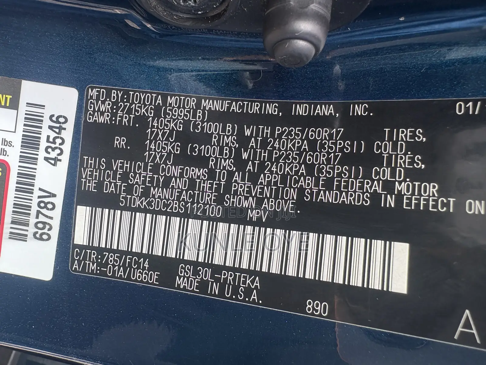 Toyota Sienna LE 8 Passenger 2012 Black