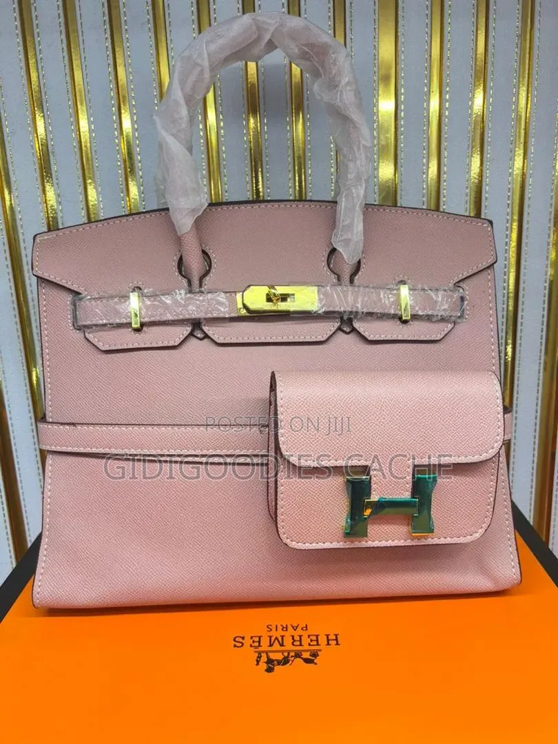 Hermes Birkin-Style Leather Handbag With Mini Pouch