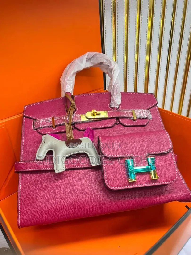 Hermes Birkin-Style Leather Handbag With Mini Pouch