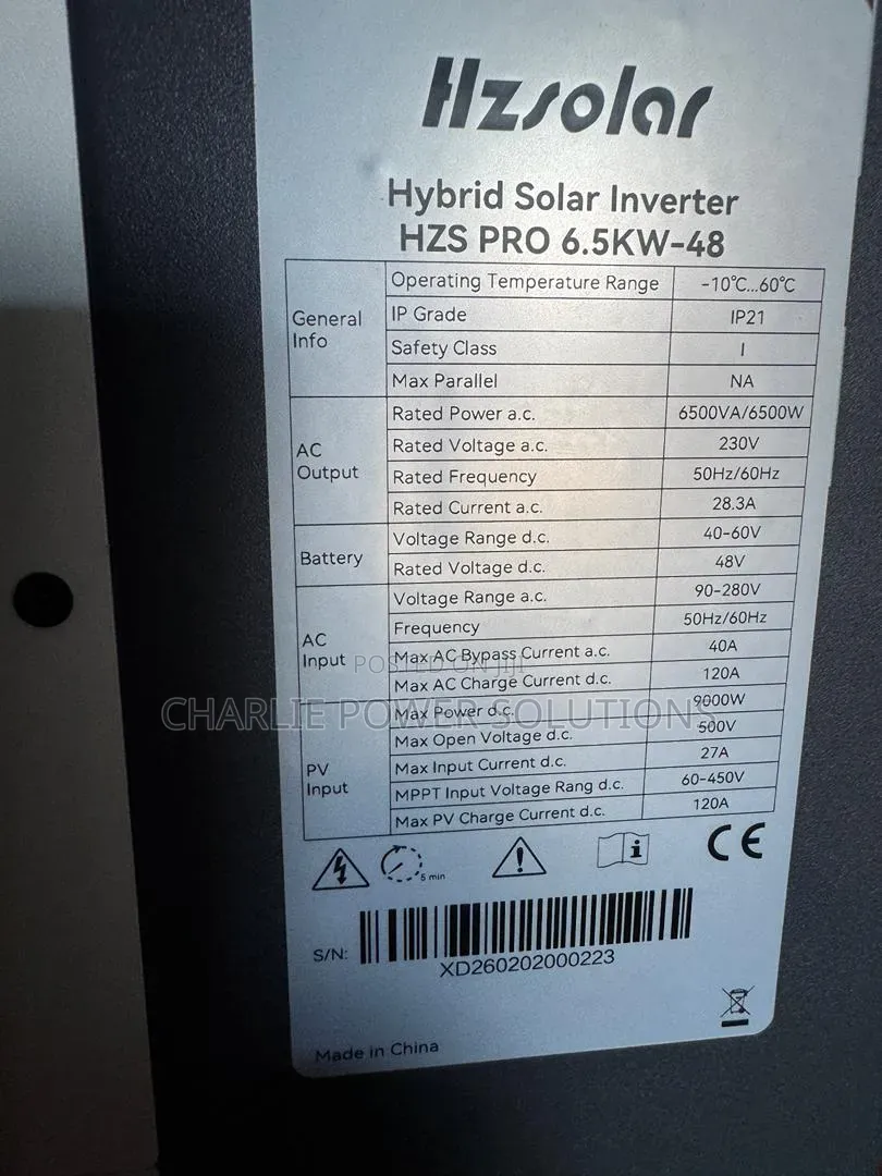 6.5kva 48v Hzsolar Hybrid Solar Inverter