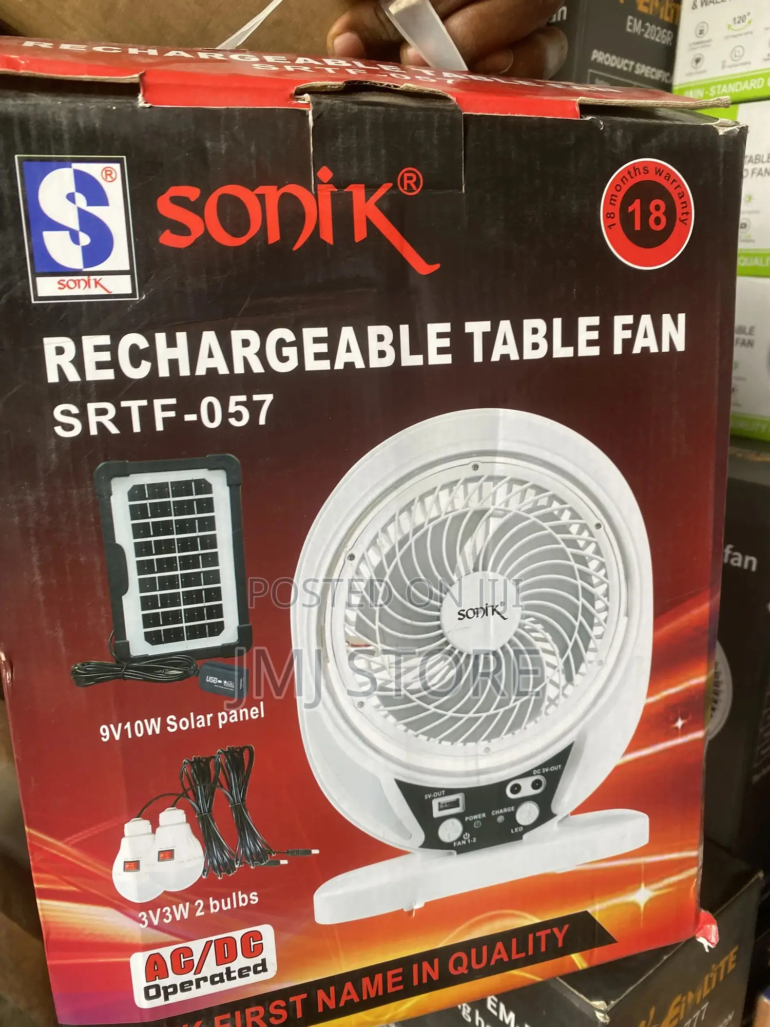 Sonic Rechargeable Fan With Solar Panel Charger