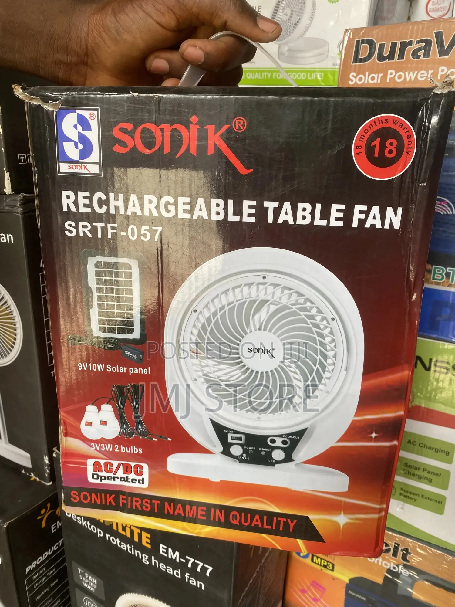 Sonic Rechargeable Fan With Solar Panel Charger