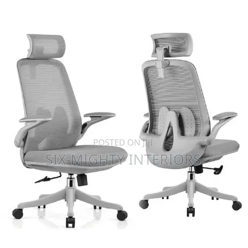 Mesh Ergonomic Swivel Office Chair With Flip Arms- 1 Piece- Gray