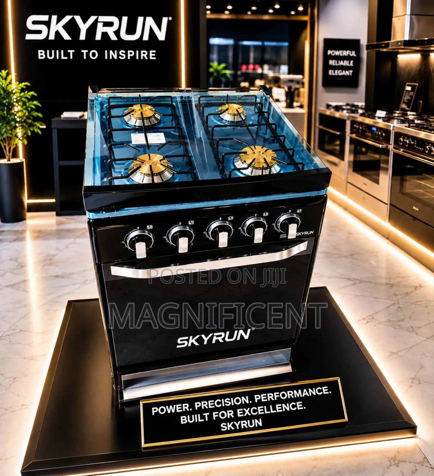 Skyrun 4 Burner Gas Cooker With Oven Premium Glass Top Kitchen Cooker
