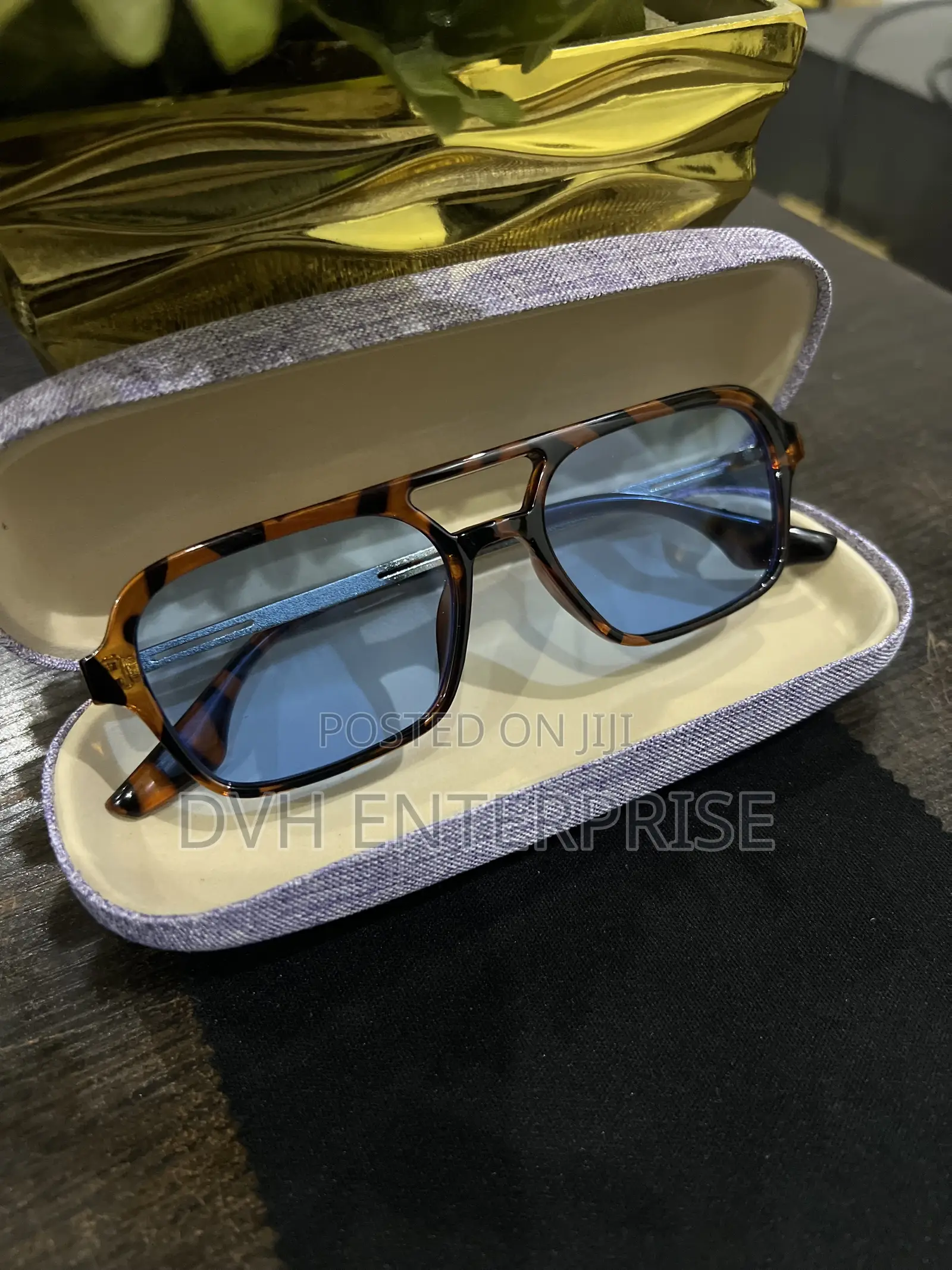 Leopard Print Aviator Sunglasses With Blue Tint