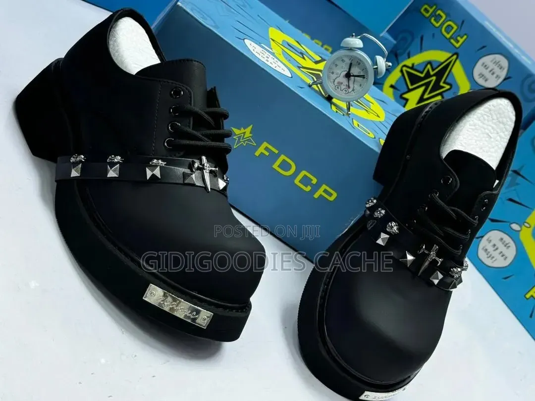 Black Platform Lace-Up Shoes With Studded Cross Strap Size 41-46