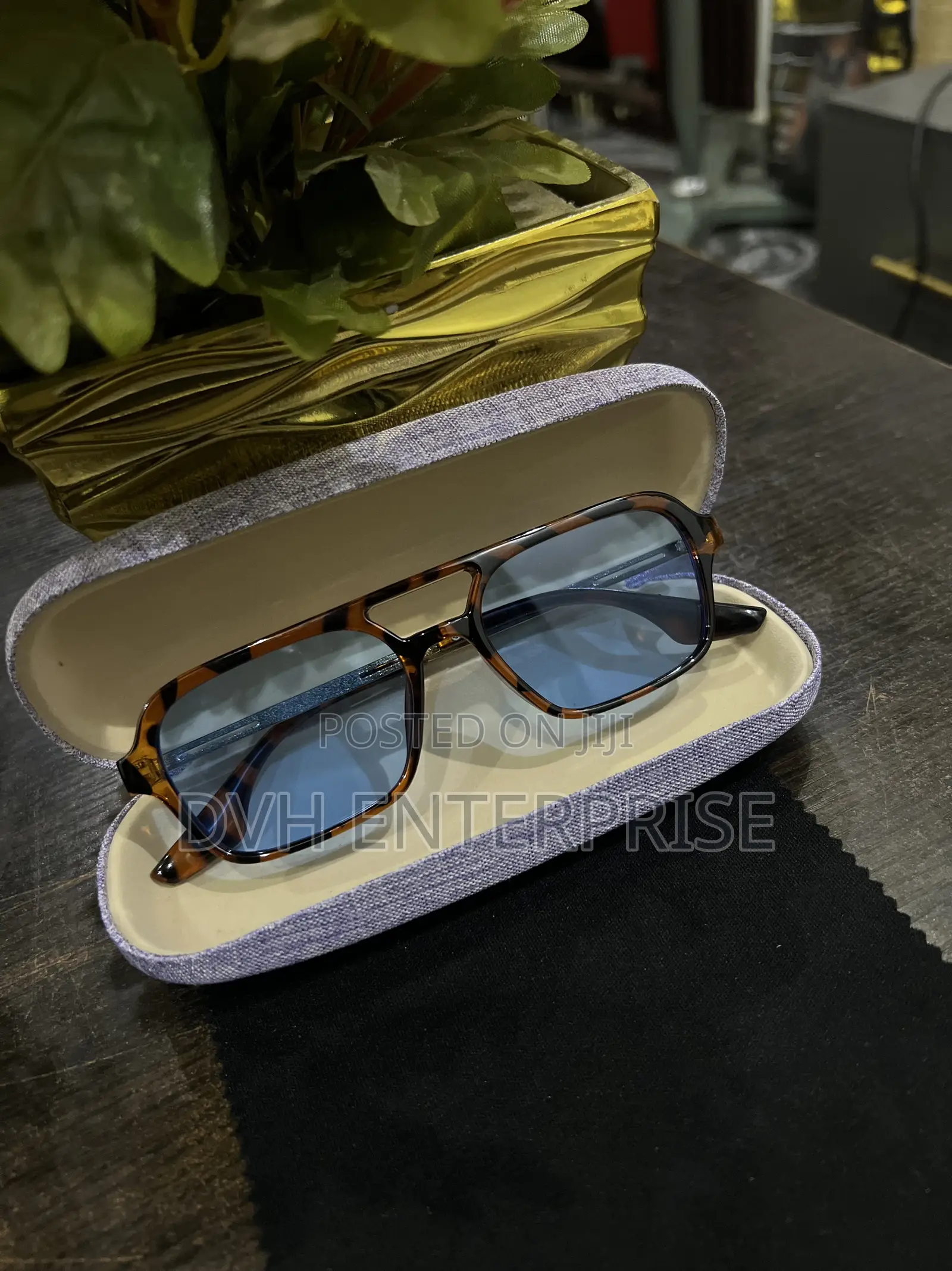 Leopard Print Aviator Sunglasses With Blue Tint