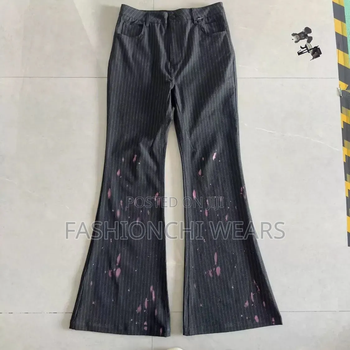 American Retro Striped Pleated a-Line Palazzo Pant