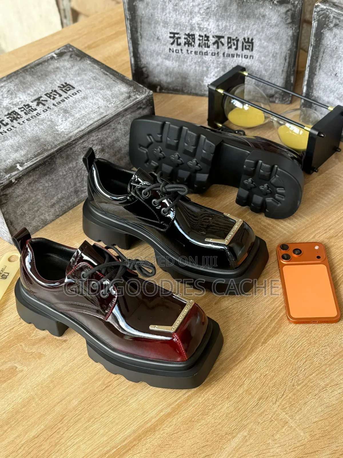 Patent Leather Chunky Platform Lace-Up Shoes