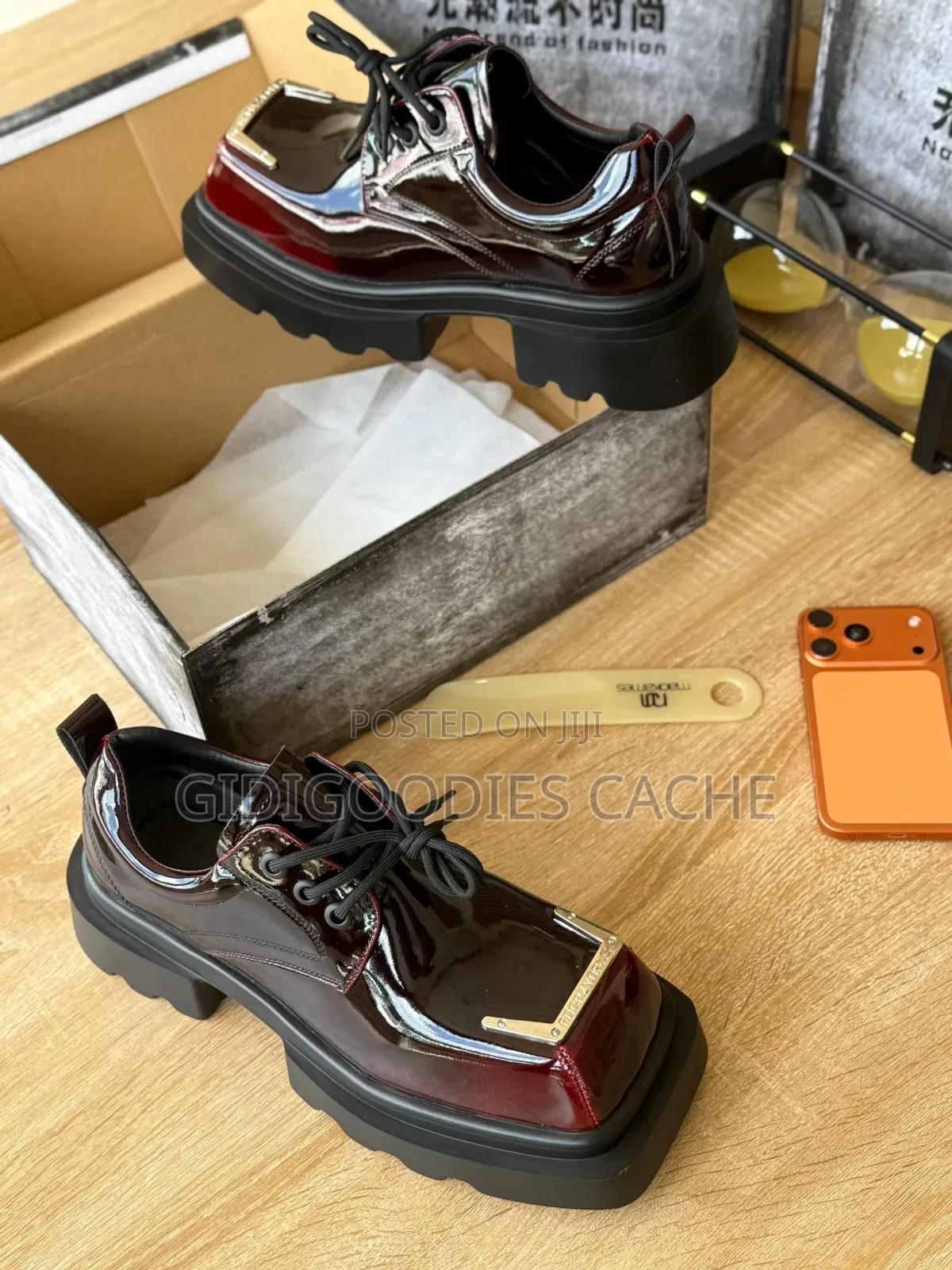 Patent Leather Chunky Platform Lace-Up Shoes