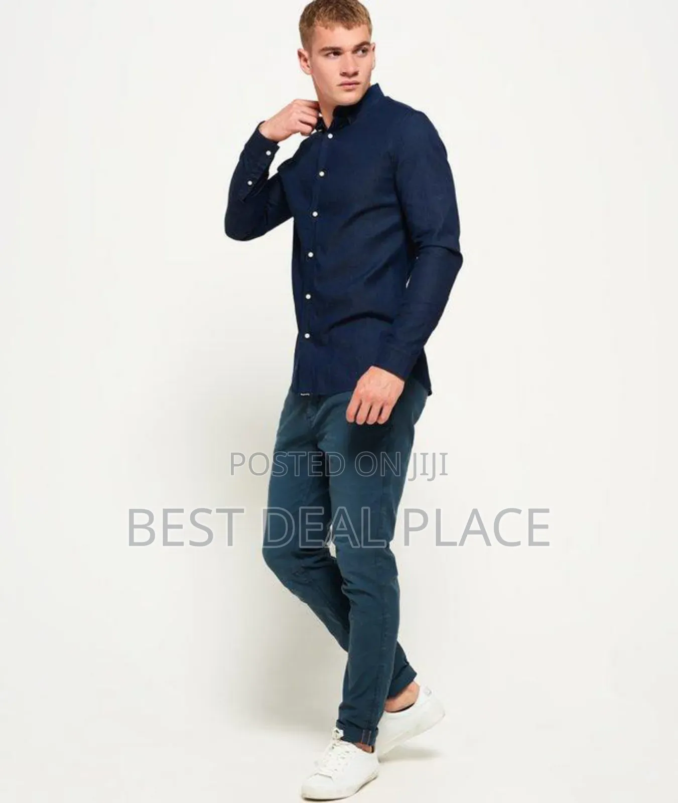 Superdry Tailored Long Sleeve Indigo Slim Shirt (Original Uk Import)