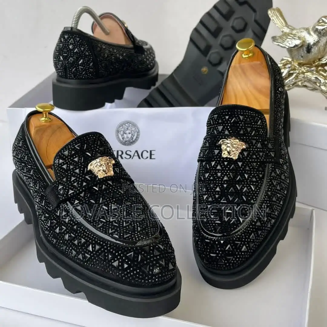 Versace Men’S Stone-Studded Medusa Loafers