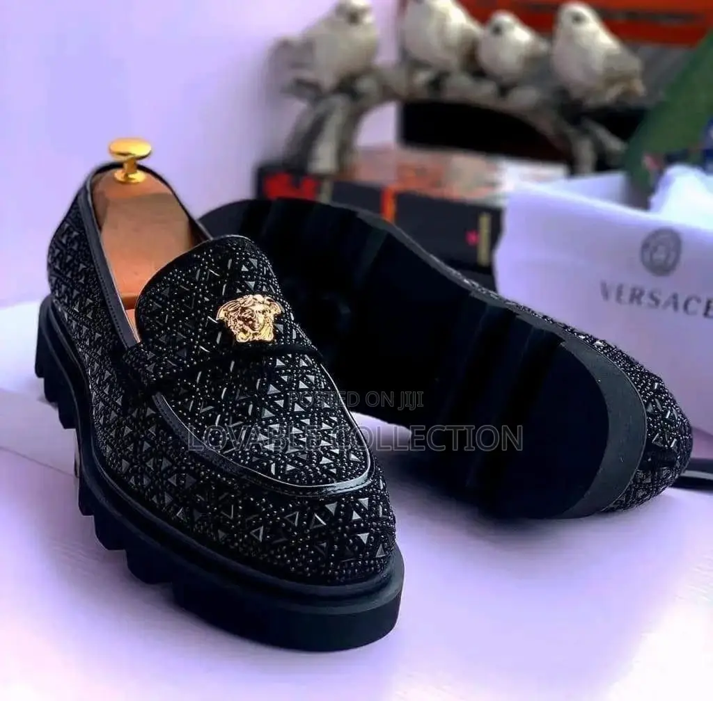 Versace Men’S Stone-Studded Medusa Loafers