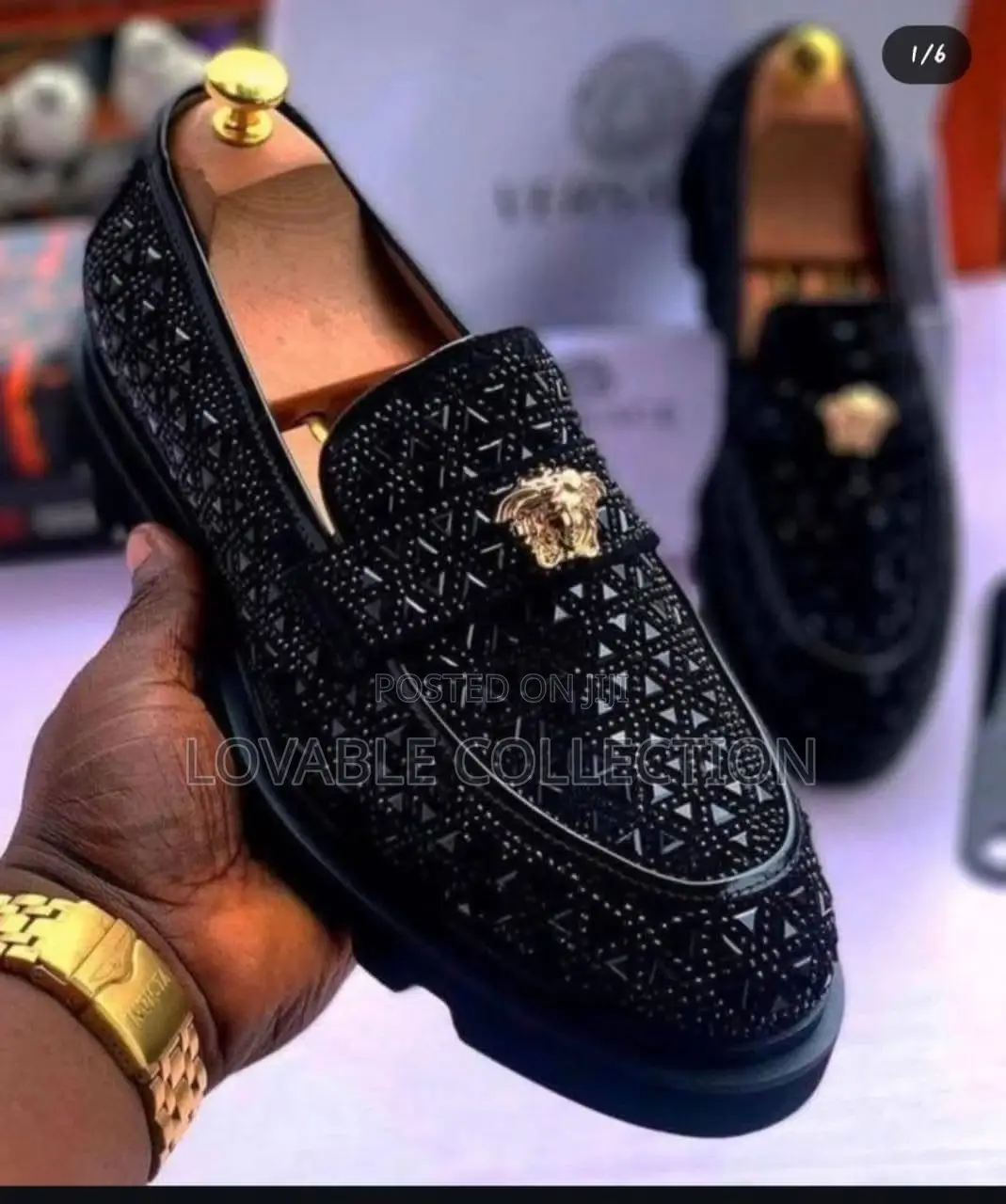 Versace Men’S Stone-Studded Medusa Loafers