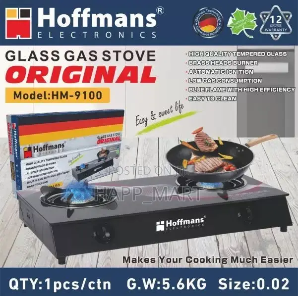 Hoffmans 2-Burner Auto Ignition Gas Stove – Low Gas Consumption
