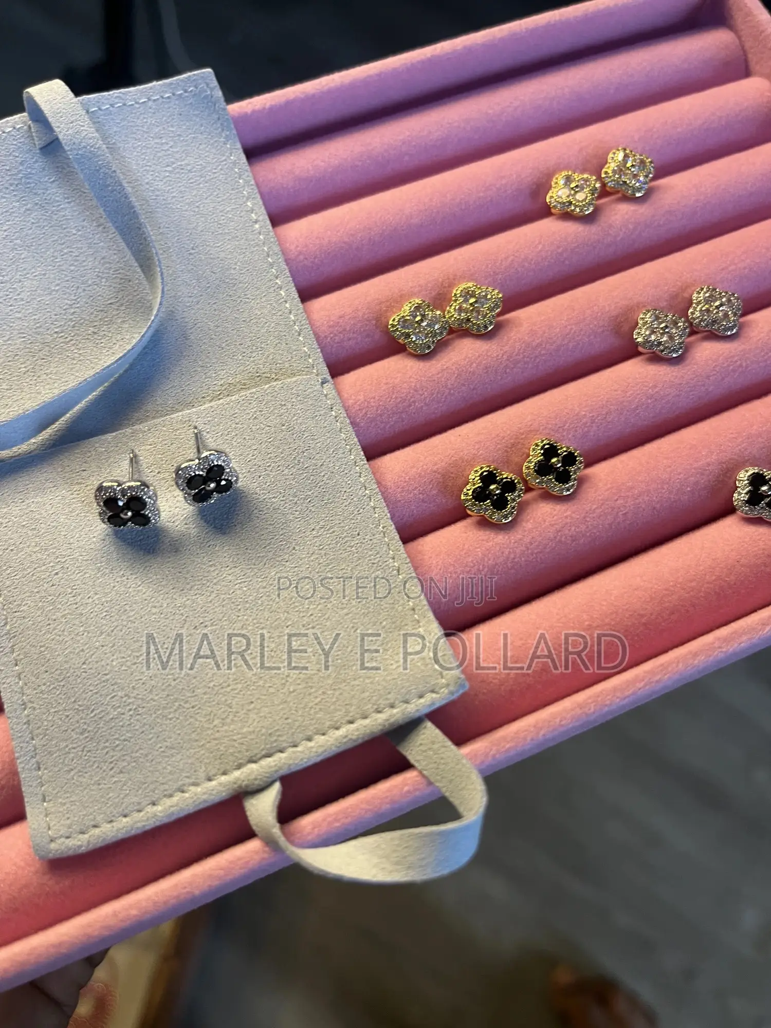 Vca Van Cleef Iced Out Zirconia 18kt Plated Earrings Studs