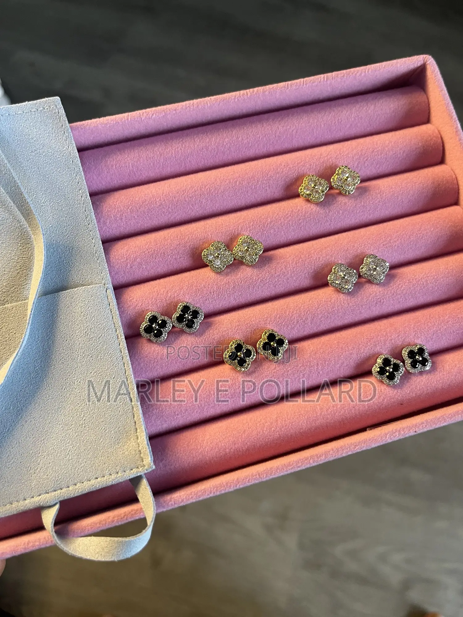 Vca Van Cleef Iced Out Zirconia 18kt Plated Earrings Studs