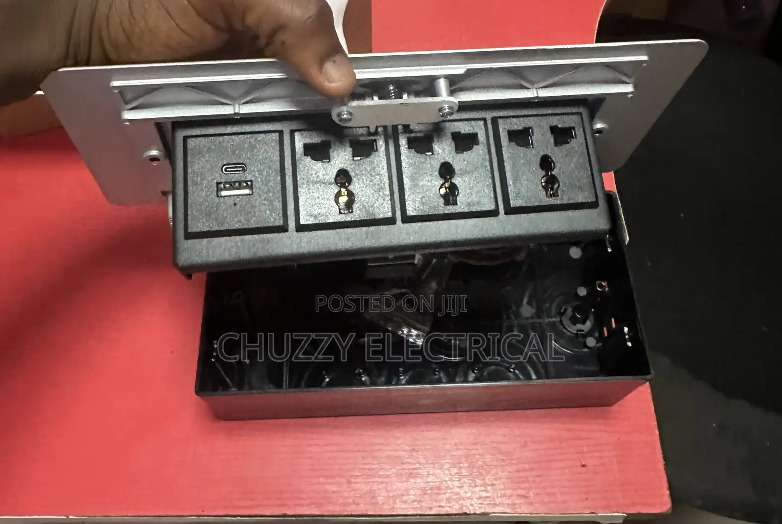 Silver Pop-Up Recessed Desk Power Box