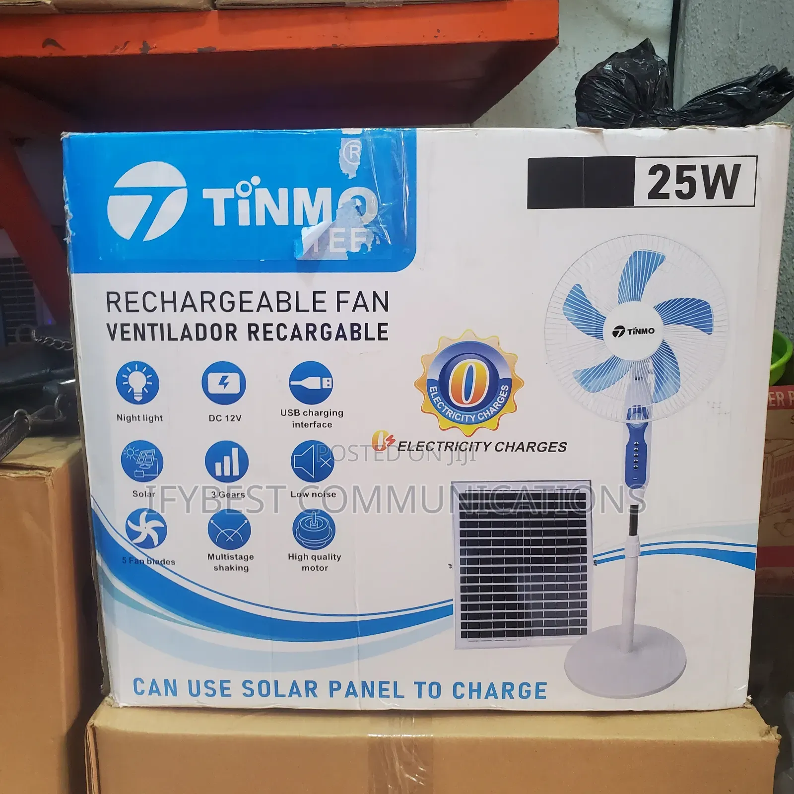 Rechargeable/Solar Standing Fan 25w