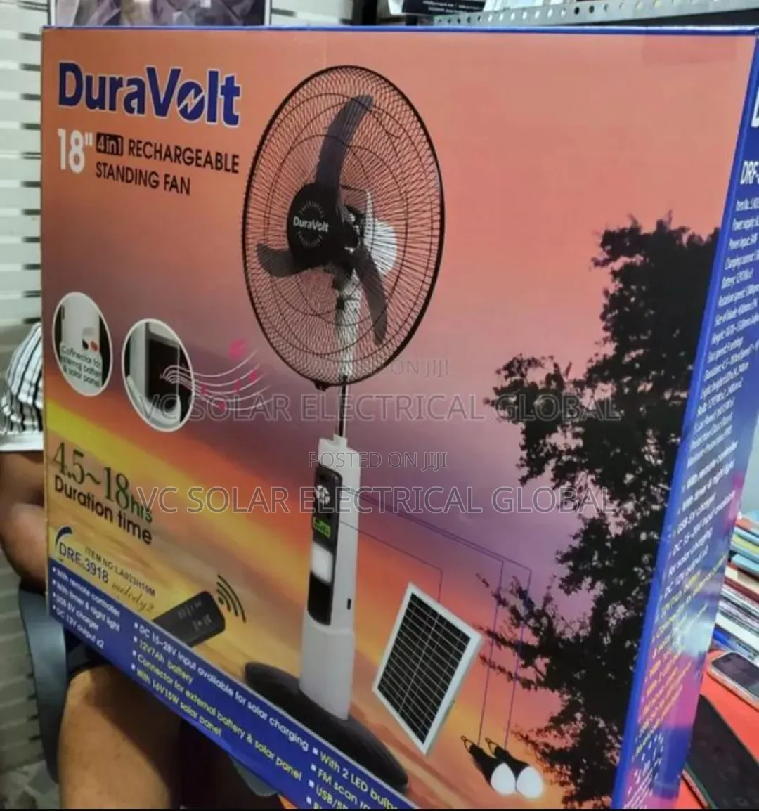 Duravolt 18” Rechargeable Standing Fan (4-in-1) – Super Durable!