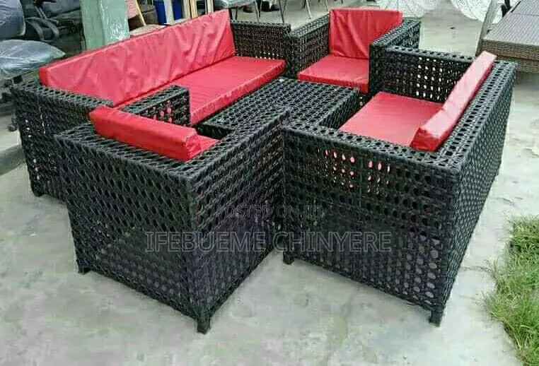 Black Canash Boss Chair With Red Cushion Rattan Sofa