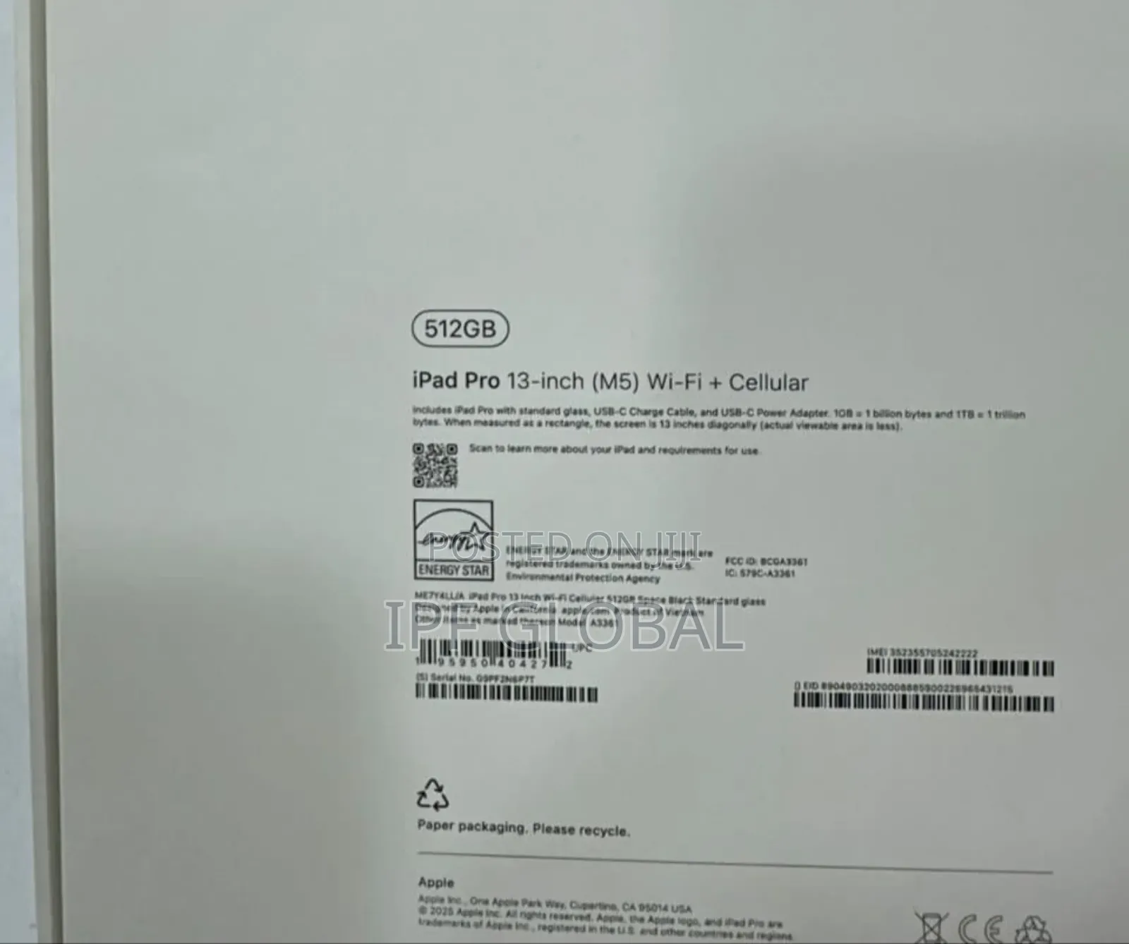 New Apple iPad Pro 512 GB Black