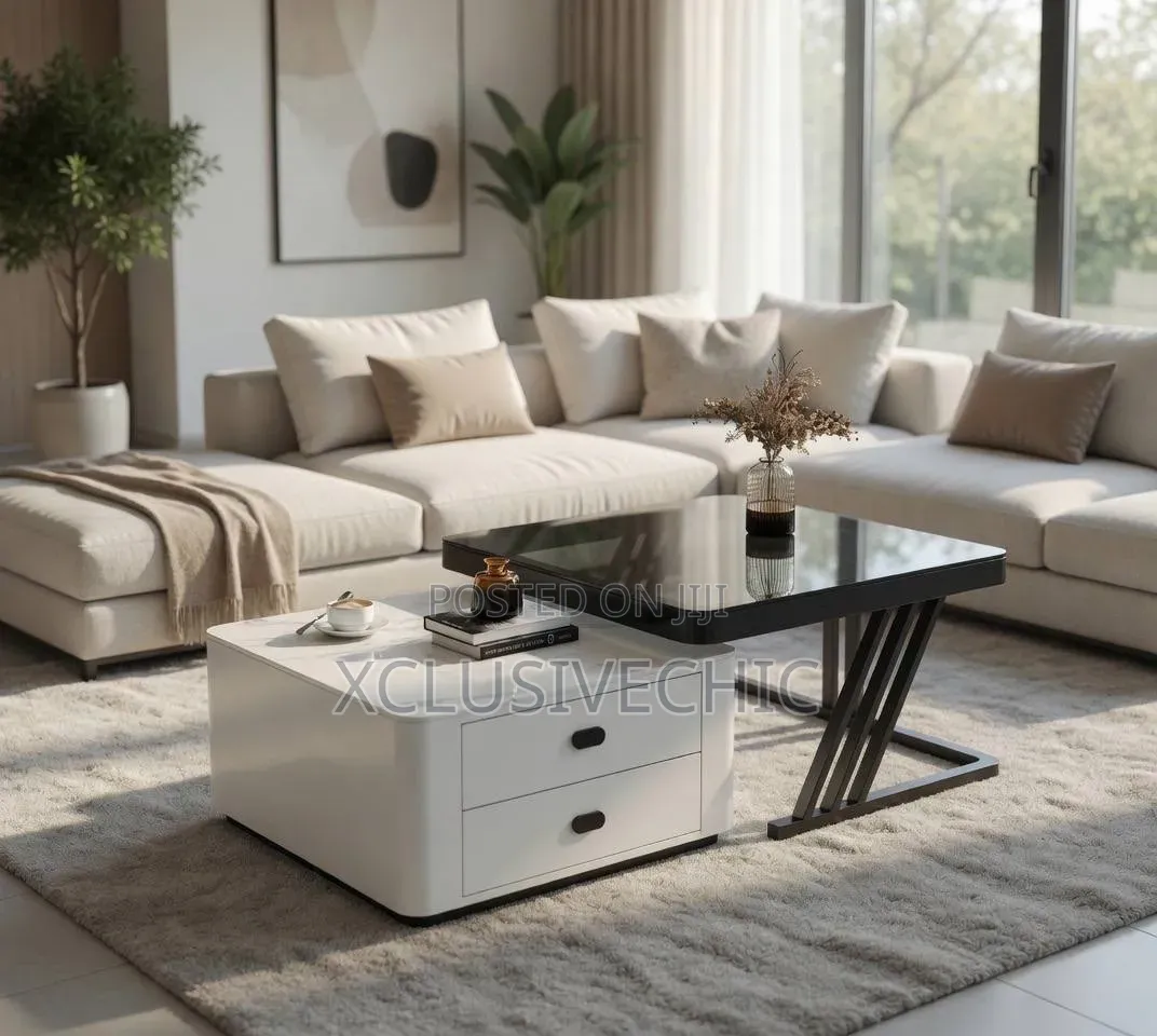 Real Marble With 10mm Thickness Tamper Glass Double Drawer Center Tabl