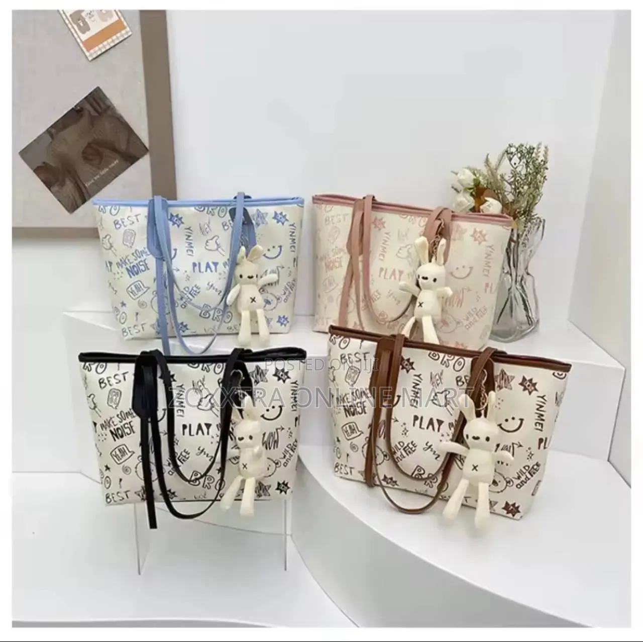 Cute Cartoon Pu Shoulder Bag Women's Large Tote Bag With Zipper