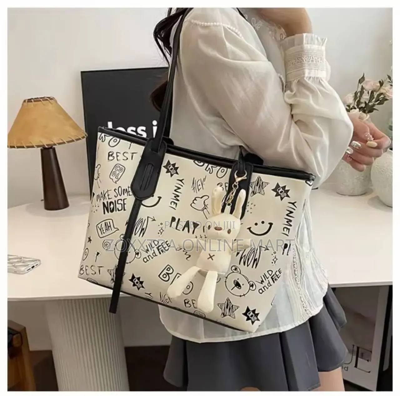 Cute Cartoon Pu Shoulder Bag Women's Large Tote Bag With Zipper