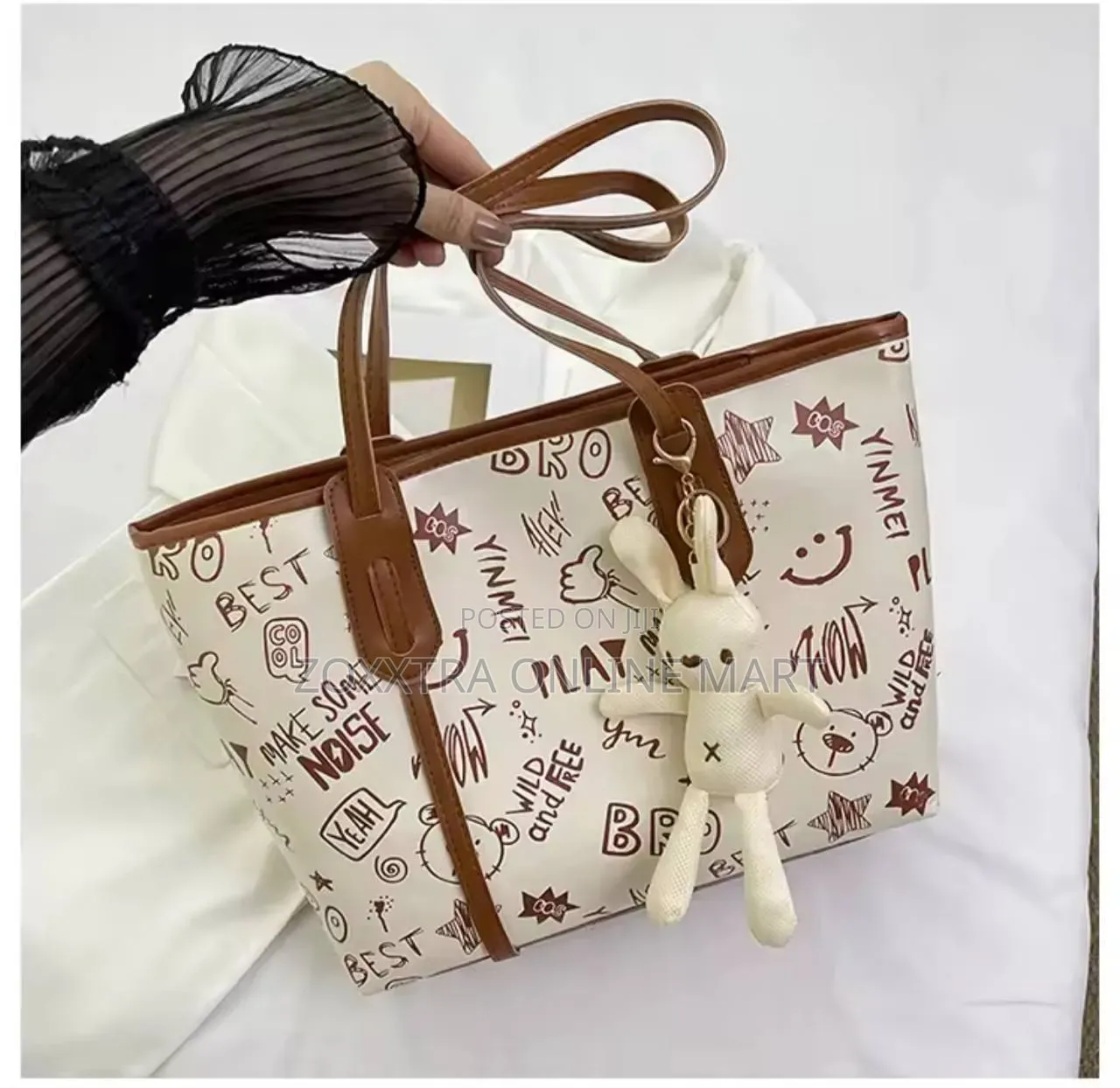 Cute Cartoon Pu Shoulder Bag Women's Large Tote Bag With Zipper