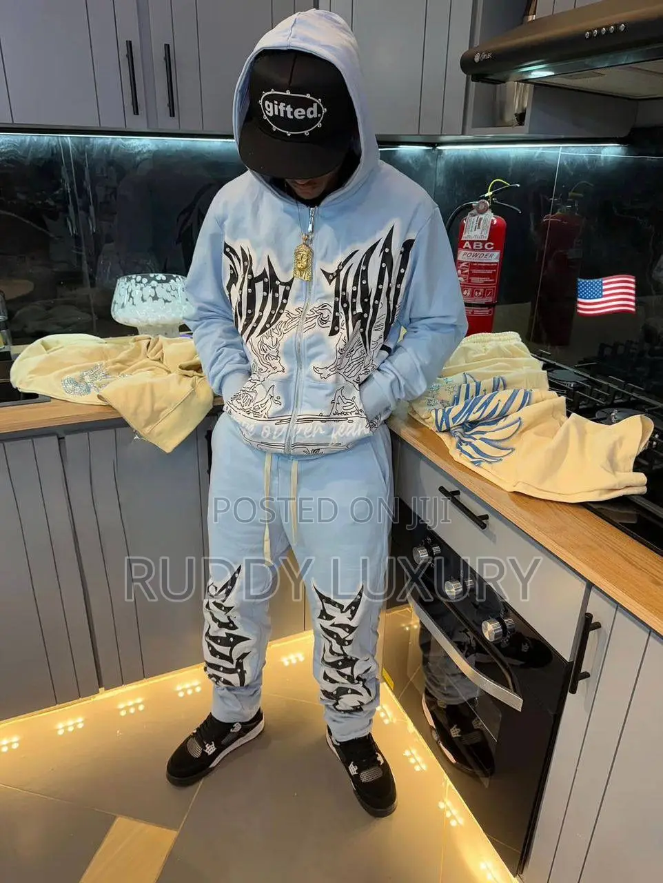 Mixed Emotion Blue “Graffiti” Rhinestone Hoodie and Jogger