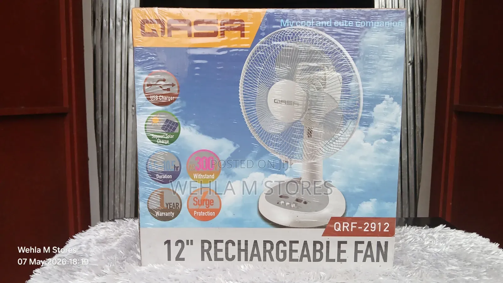 Qasa 12 Inches Rechargeable Fan - QRF-2912