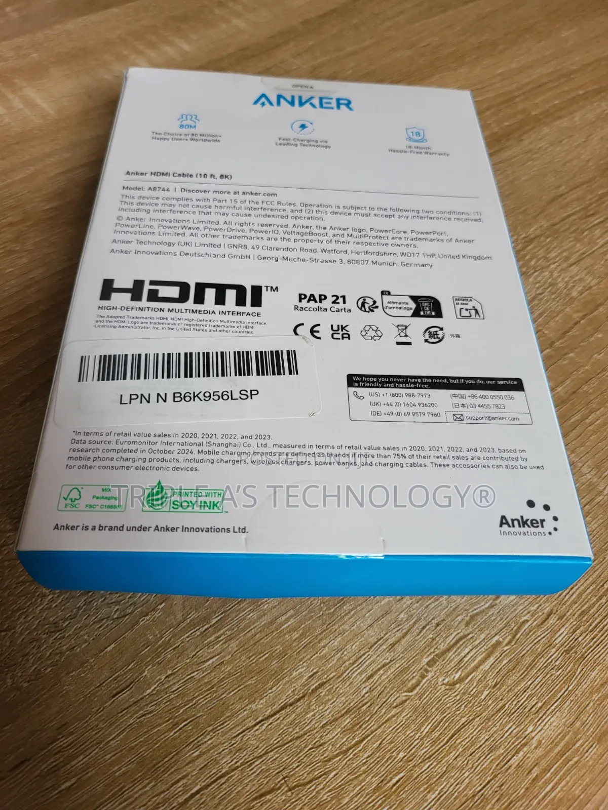 Anker Hdmi 8k Cable At 60hz, Ultra Hd At 120hz, 48 Gbps 10ft(3m)