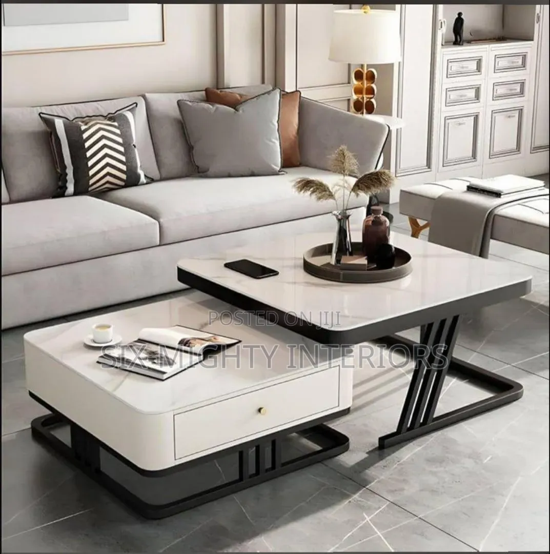 Real Marble Twin Center Table With Drawer
