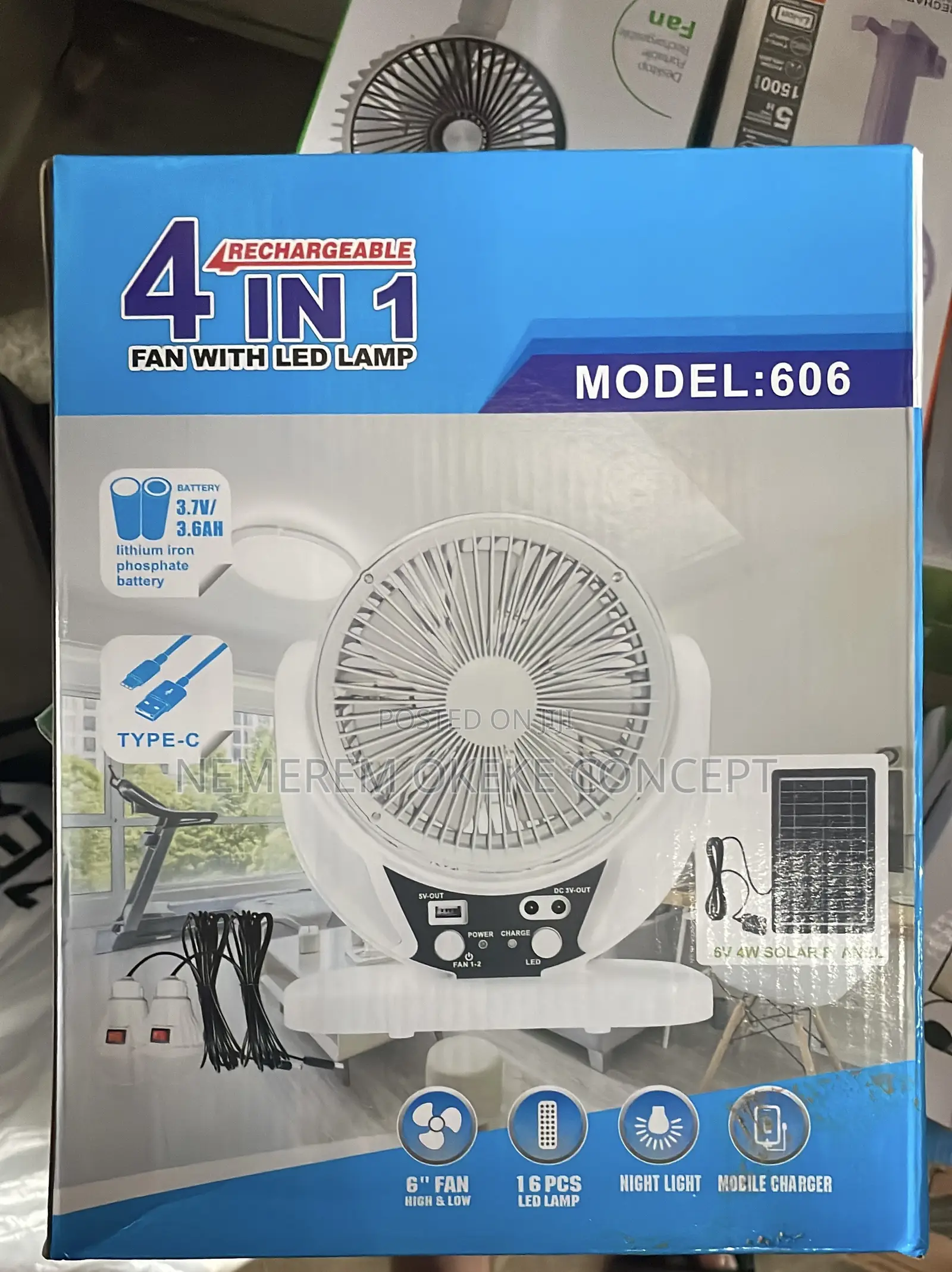 Rechargeable 4 in 1 Fan With Led Lamp