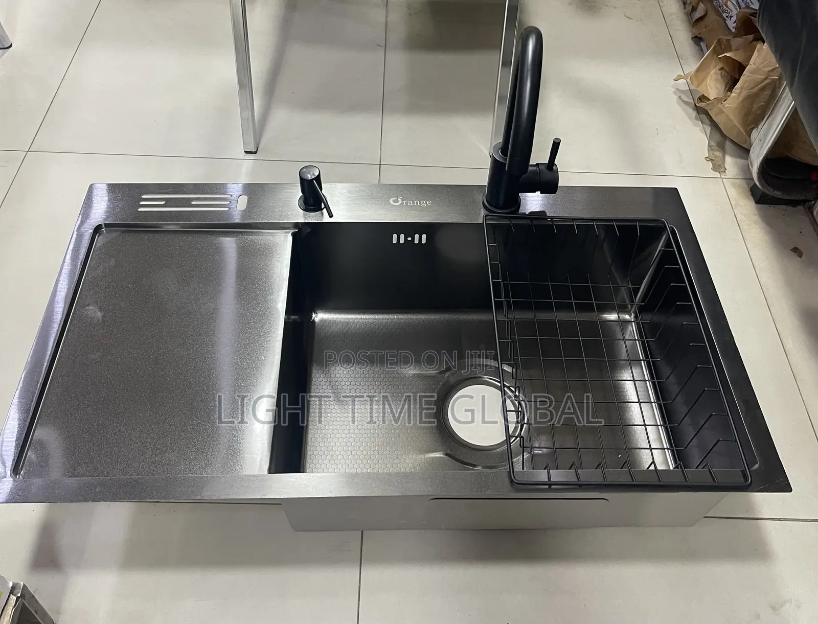 England Single Kitchen Sink Bowl and Tray Black Complete Set