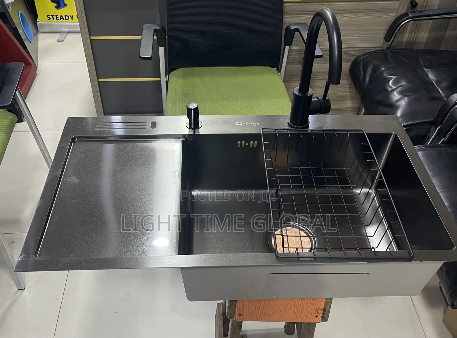 England Single Kitchen Sink Bowl and Tray Black Complete Set