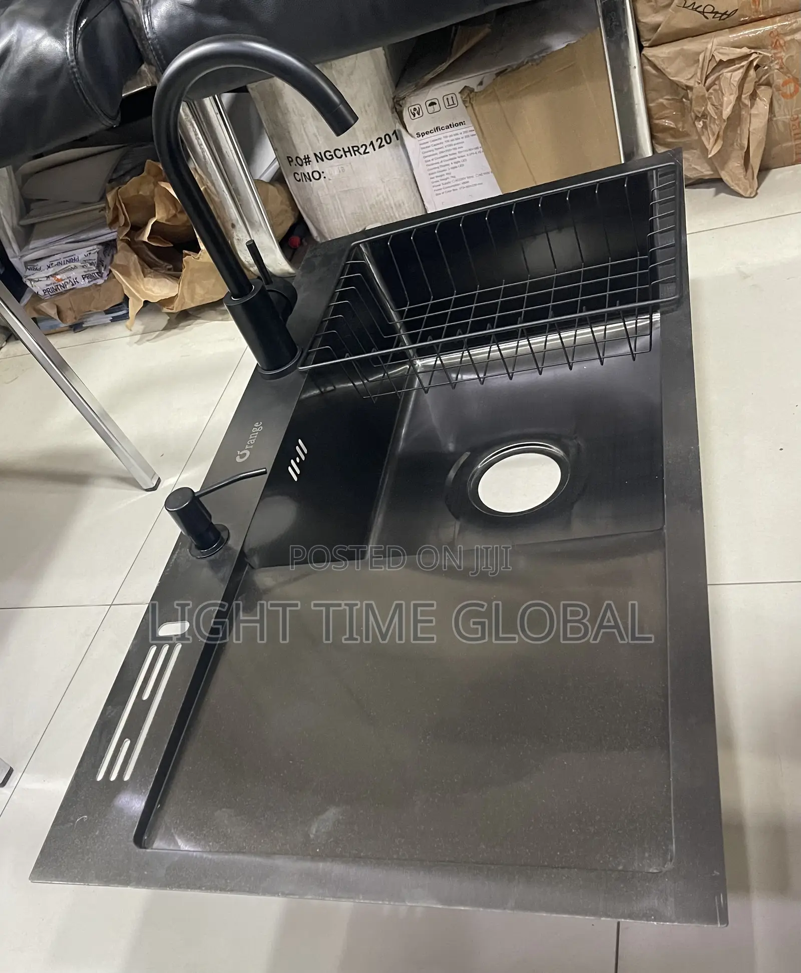 England Single Kitchen Sink Bowl and Tray Black Complete Set
