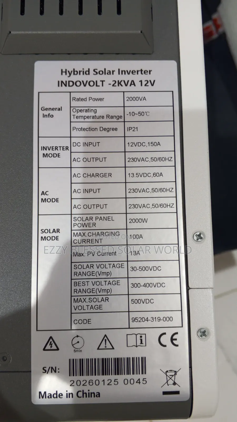 2kva 12v Hybrid Inverter Indovolt
