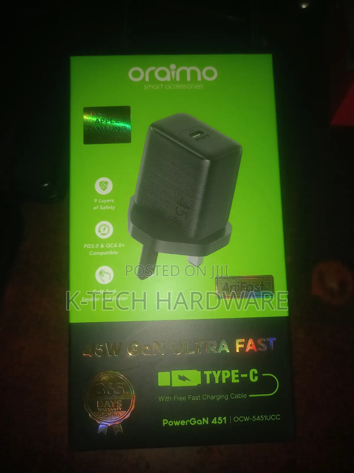 45w Oraimo Power Gan Ultra Type-C to Type-C Fast Wall Charger