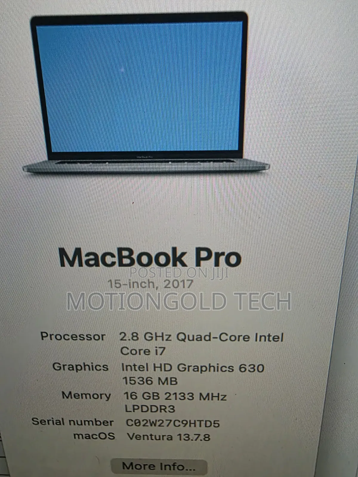 Laptop Apple MacBook Pro 2017 8GB Intel Core i7 SSD 256GB