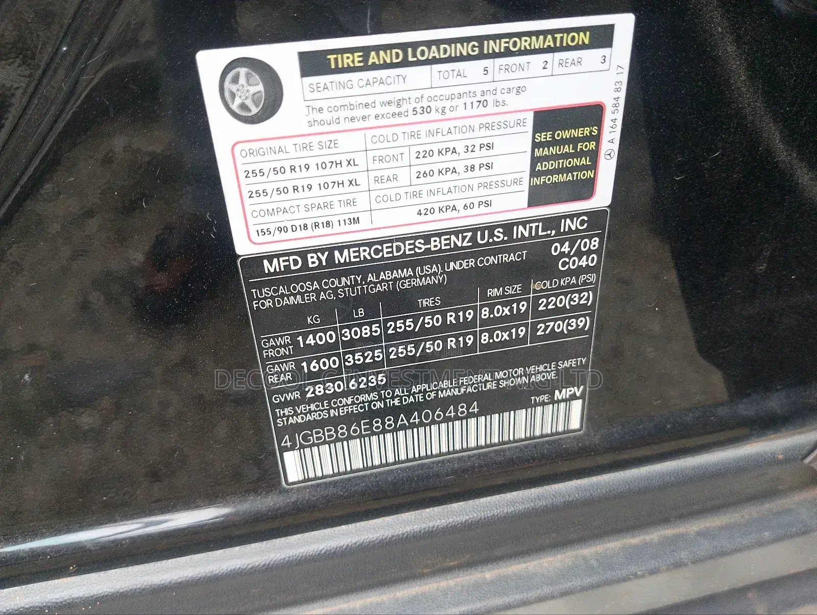 Mercedes-Benz M Class ML 350 4Matic 2008 Black