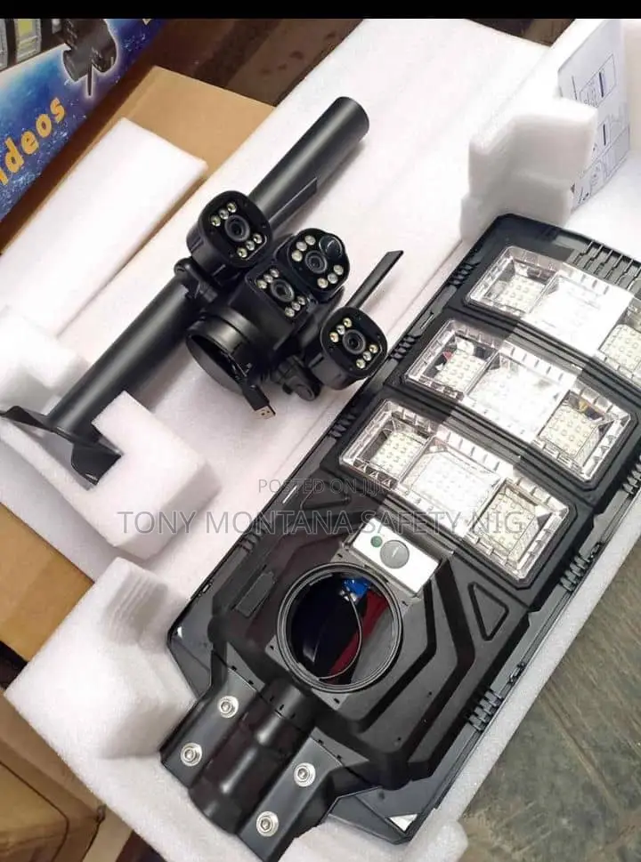 800w Solar Street Light With Triple Len 4g PTZ Camera, 360° Auto Track