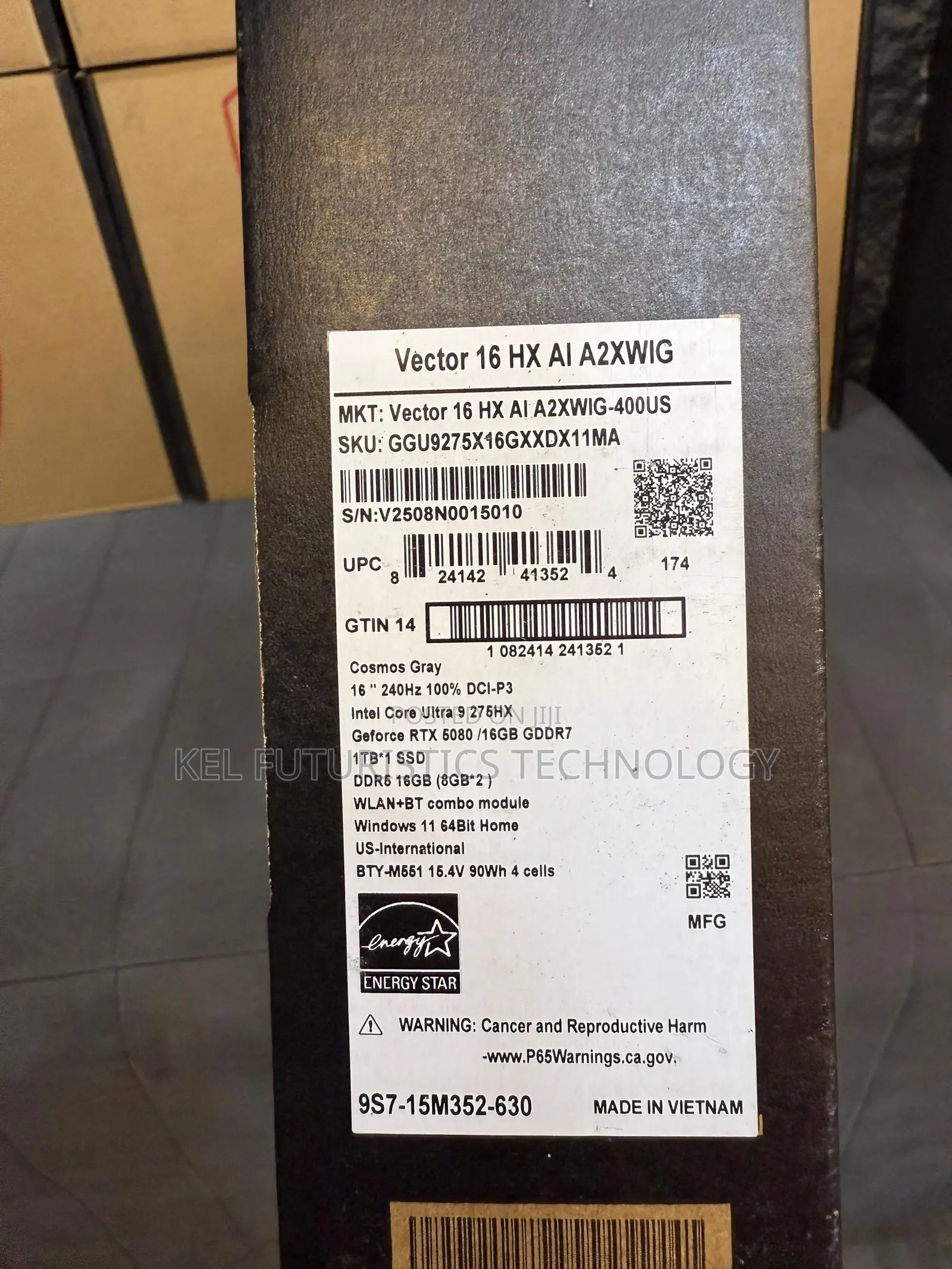 New Laptop MSI Vector 16 HX AI A2XWIG 16GB Intel Core Ultra 9 SSD 1T