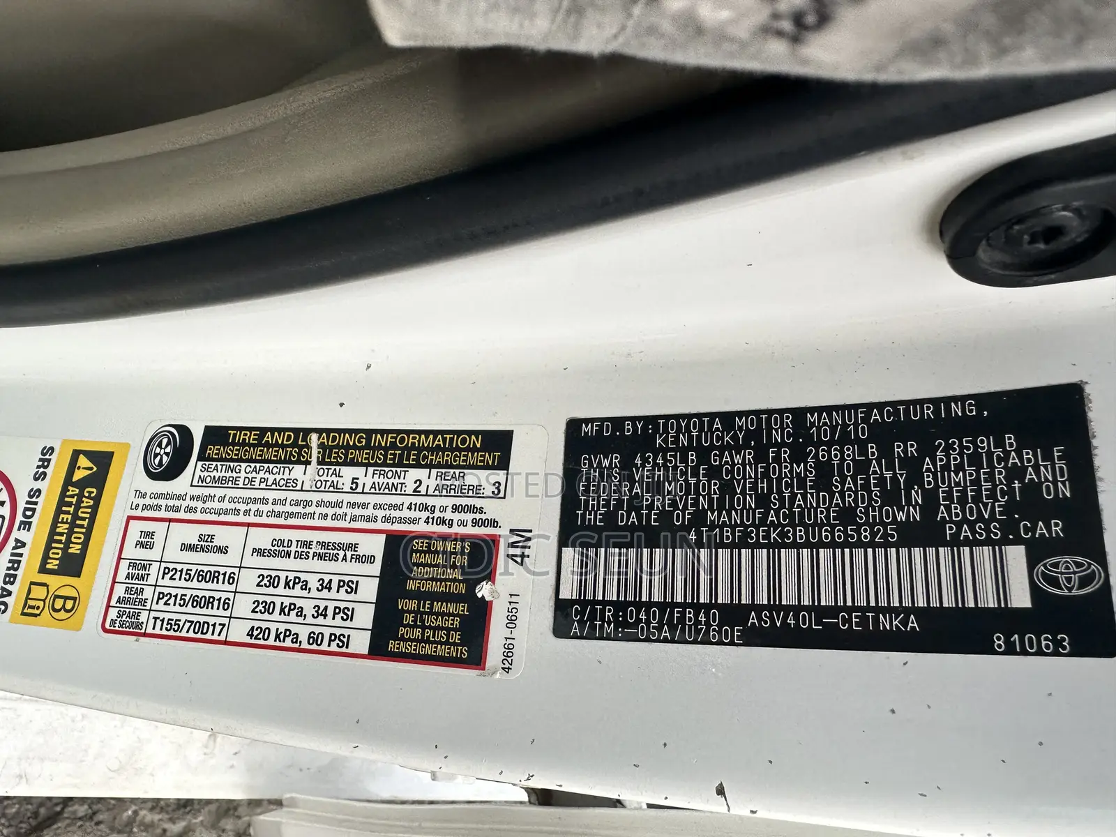 Toyota Camry LE V6 4dr Sedan (3.5L 6cyl 6A) 2011 White