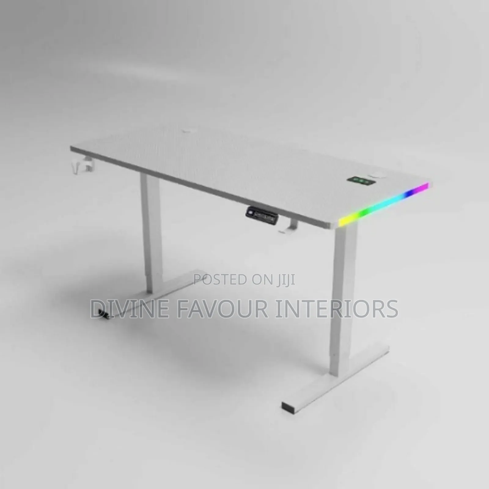 Electric Adjustable Desk With Side RGB Display - White