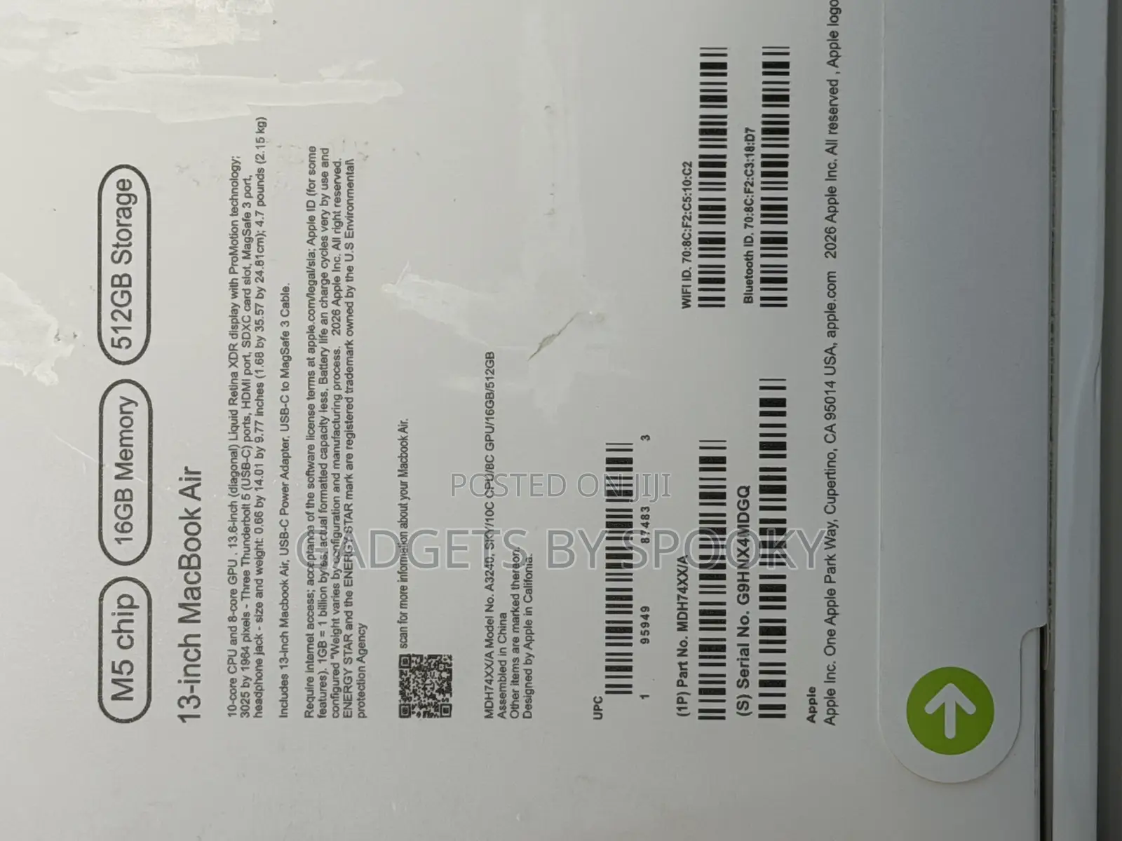 New Laptop Apple MacBook Air 2026 M5 16GB Apple M5 SSD 512GB